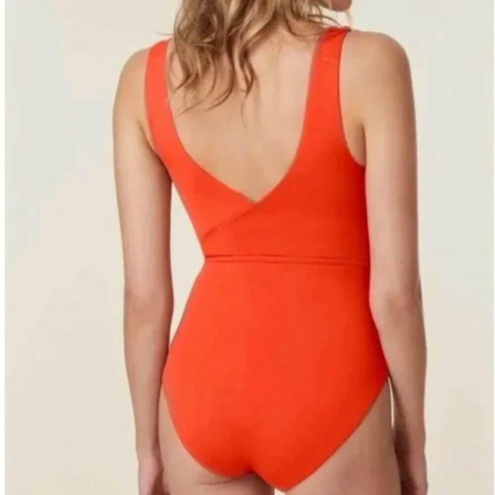 Andie Swim The Belmar One Piece Swimsuit Belted Tie Sire Orange New NWT Medium - Picture 6 of 12